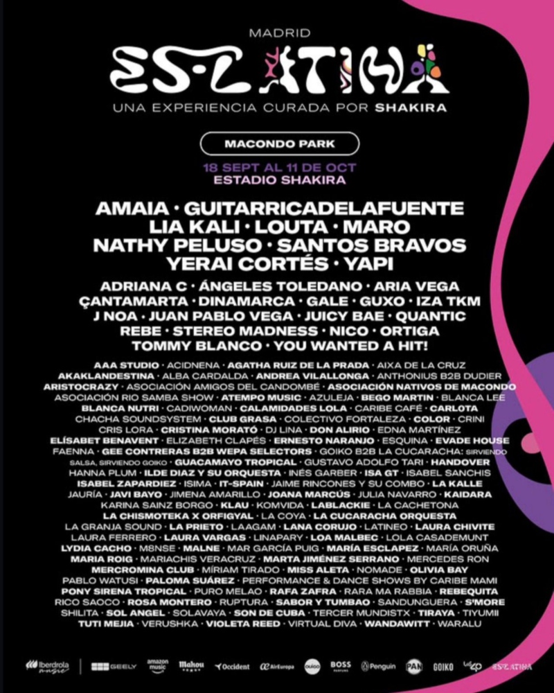 Great poster for Shakira's residency, with Amaia, Nathy Peluso, Guitarrica, Rebe, Yerai Cortés, Lia Kali...